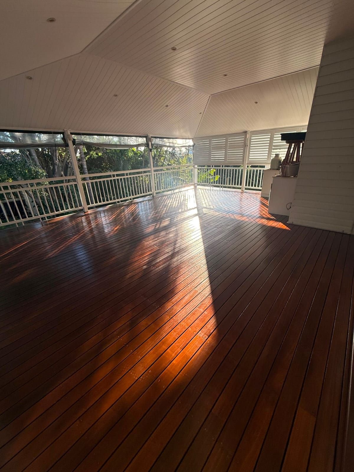 Timber verandah deck after sanding and oiling