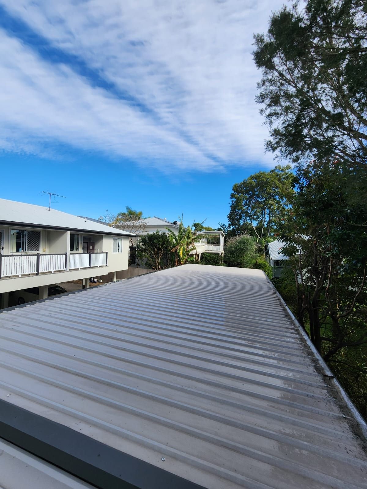 Corrugated metal roof after a full clean in Brisbane