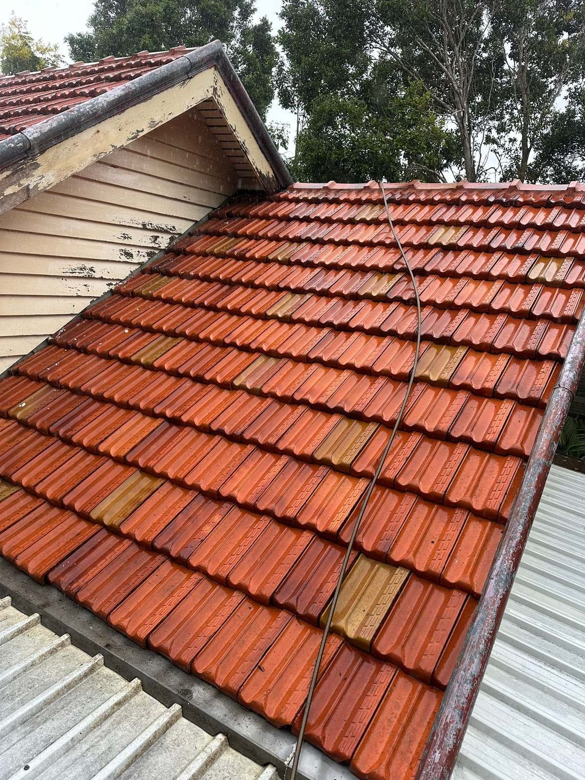 Close view of restored terracotta roof tiles